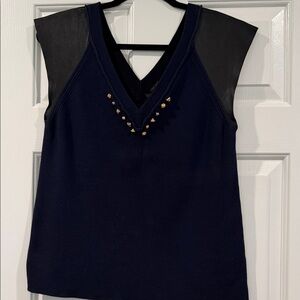Louis Vuitton• Sleeveless V-Neck Studded Navy Top